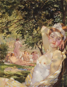Nude Painting - bathings in the sun Konstantin Somov impressionism nude